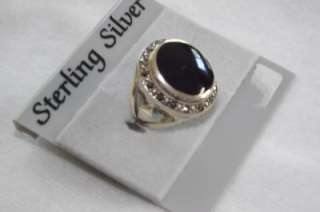 Sterling Silver Large Oval Onyx and Marcasite Ring Art Deco 7 grams 