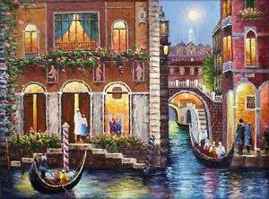   Hand Painted Oil Painting Venice Waterway and Gondolas  