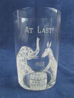 1933 Political GOP Democrat At Last Prohibition Glass  