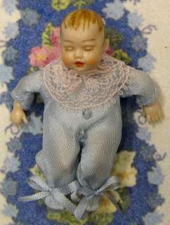 TINY BABY~2 inch boy doll~ infant~Heidi Ott blue outfit~dollhouse 