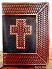   PRAYING HANDS TOOLED LEATHER BIBLE COVER   ZIPPERED CLOSURE    