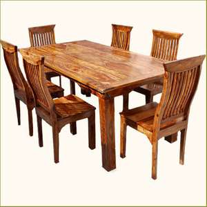   7PC KITCHEN Dining Table For 6 People Chairs SET Solid Wood Furniture