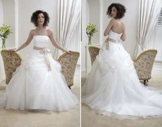 Custom SZ white empire line satin bow sash Wedding dress bridal gown 