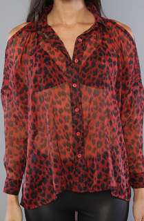 Unif The Shoulder Peek Button Up in Sheer Red Leopard  Karmaloop 