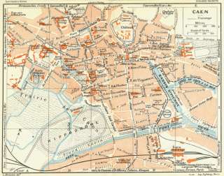 NORMANDY Normandie Caen, 1928 map  