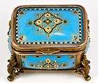  French TAHAN Kiln fired Enamel Blue Jeweled Jewelry Box, Casket