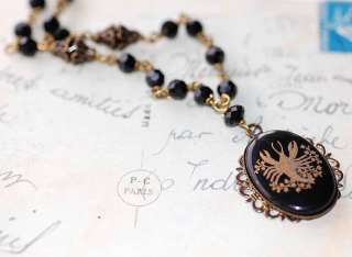 Vintage Glass Cancer Black Zodiac Cameo Necklace  