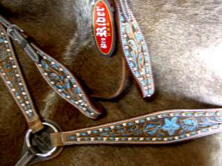   WESTERN LEATHER HEADSTALL BREASTCOLLAR TACK RODEO TURQUOISE HB222