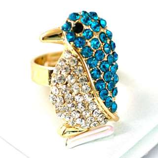   Penguin Gemstone Gold plate Diamante Adjustable Ring Fashion  