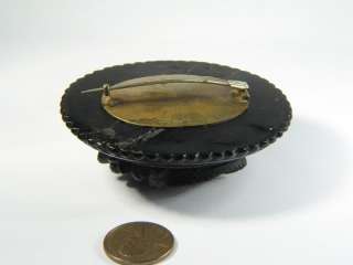   LARGE ANTIQUE VICTORIAN ENGLISH WHITBY JET PIN BROOCH c1880  