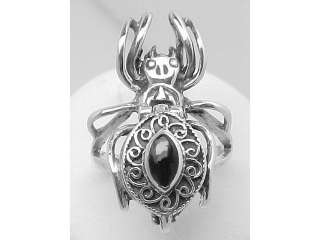 Spider Poison Ring with Onyx   Sterling Silver Size 8  