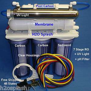 Stage RO+pH+UV Reverse Osmosis System Water Filter 100/150gpd Clear 