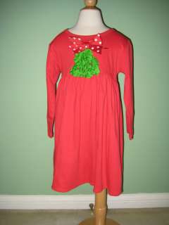 New Girls Red Knit Dress with Apple Green Ribbon Christmas Tree 
