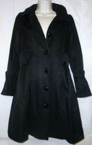   GUESS black dressy skirted trench coat peacoat jacket size S  