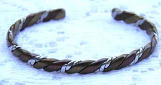   Silver Copper Brass braided twist cuff bracelet 16.9g artisian signed