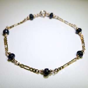 14k gold Natural African BLUE SAPPHIRE chain bracelet  