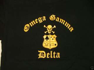 OMEGA GAMMA DELTA FRATERNITY T SHIRT BLACK & GOLD NEW  