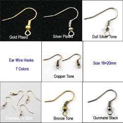 Ear Wire Hooks With Spring & Ball Silver/Gold/Bronze/Copper/Gunmetal 