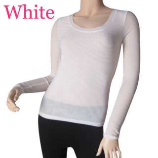 Women/Junior Plain Basic LONG SLEEVE Sheer Mesh Stretch T Shirts 6 