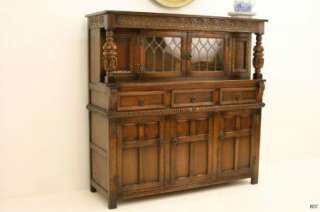 Oak 1940s Old Colonial Style Cabinet Cupboard Buffet  