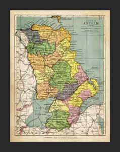 ANTRIM County, Northern Ireland, 1898 DATED Map, SCARCE  