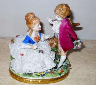   Dresden Unter Weiss Bach Boy and girl in the garden Lace *RARE  