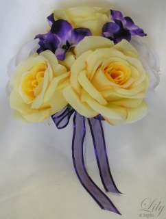 17pcs Wedding Bridal Round Bouquet Gerbera Daisy PURPLE  