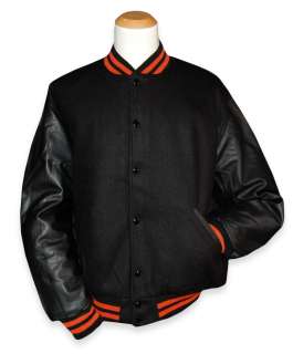 Black and Orange Leather Varsity Letterman Jacket  