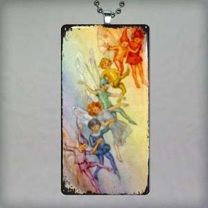 Rainbow Fairies New Age Glass Tile Necklace Pendant 786  