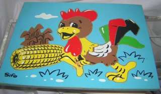 vintage wood puzzle CHICKEN & CORN made by SIFO  