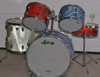 Vintage Ludwig Standard 5 Piece Drum Set Astro Red White Blue  