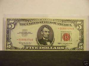 1963 Five Dollar Red Seal Star Note CU  