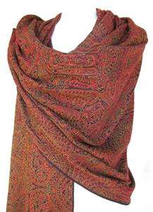 Woven Paisley Wool Stole Shawl Wrap Scarf Throw Red Gold Black  