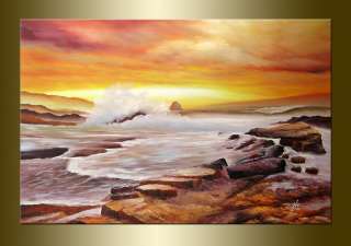 Sea Wave and Sun set Seascape oil painting bestbid_mall F366  