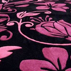 Modern Infinite Damask Pink & Black Rug 75x150cm Handmade Floral 