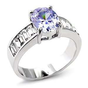 Oval Cut Light Purple CZ Ring with Channel Set Accents  