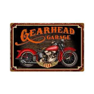  Gear Head Motorcycle Vintage Metal Sign   Victory Vintage 