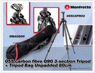 MANFROTTO 055 carbon fibre Q90 3 section tripod + 80cm Tripod Bag