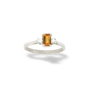   or White Gold Emerald Cut Citrine & Diamond Ring Size 9 Jewelry