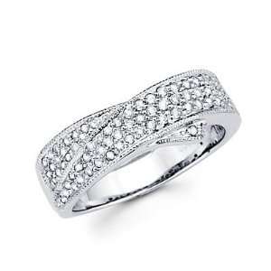 Size  4   14k White Gold Cross Over New Diamond Ring Band .41 ct (G H 