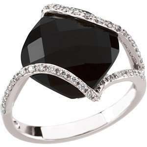   Square Checkerboard Onyx & Diamond White Gold Ring (5) Jewelry