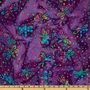  44 Wide Indian Batik Dragonfly Allover Purple/Multi Fabric 