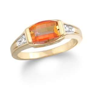  1.84 Ct Orange Topaz & Diamond 14K Yellow Gold Ring New Jewelry