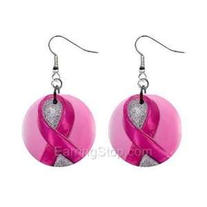 Pink Breast Cancer Awareness Ribbon #4 Dangle Earrings Jewelry 1 inch 