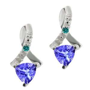   44 Ct Trillion Blue Tanzanite and Blue Diamond 10k White Gold Earrings