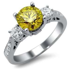   Yellow 3 Stone Round Diamond Engagement Ring 18k White Gold Jewelry