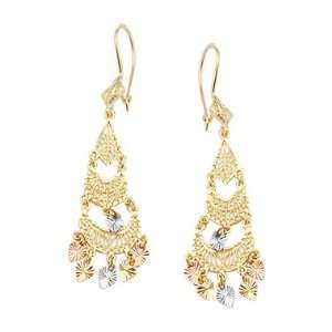    14k Yellow Tri Color Gold Dangle Chandelier Earrings Jewelry