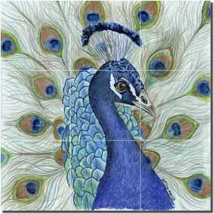  Peacock by Sara Mullen   Bird Ceramic Tile Mural 18 x 18 