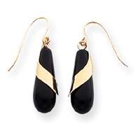 Brand New 14 Karat Yellow Gold Fancy Black Onyx Drop Earrings  