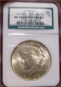 1923 Silver Peace Dollar NGC MS 64 Binion Hoard Collection Antique US 